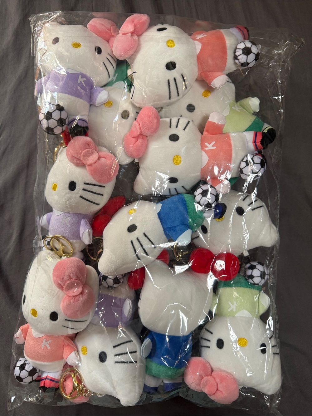 Sanrio Hello Kitty Pastel Outfit Plush Keychain Bundle with Soccer Ball Accents
